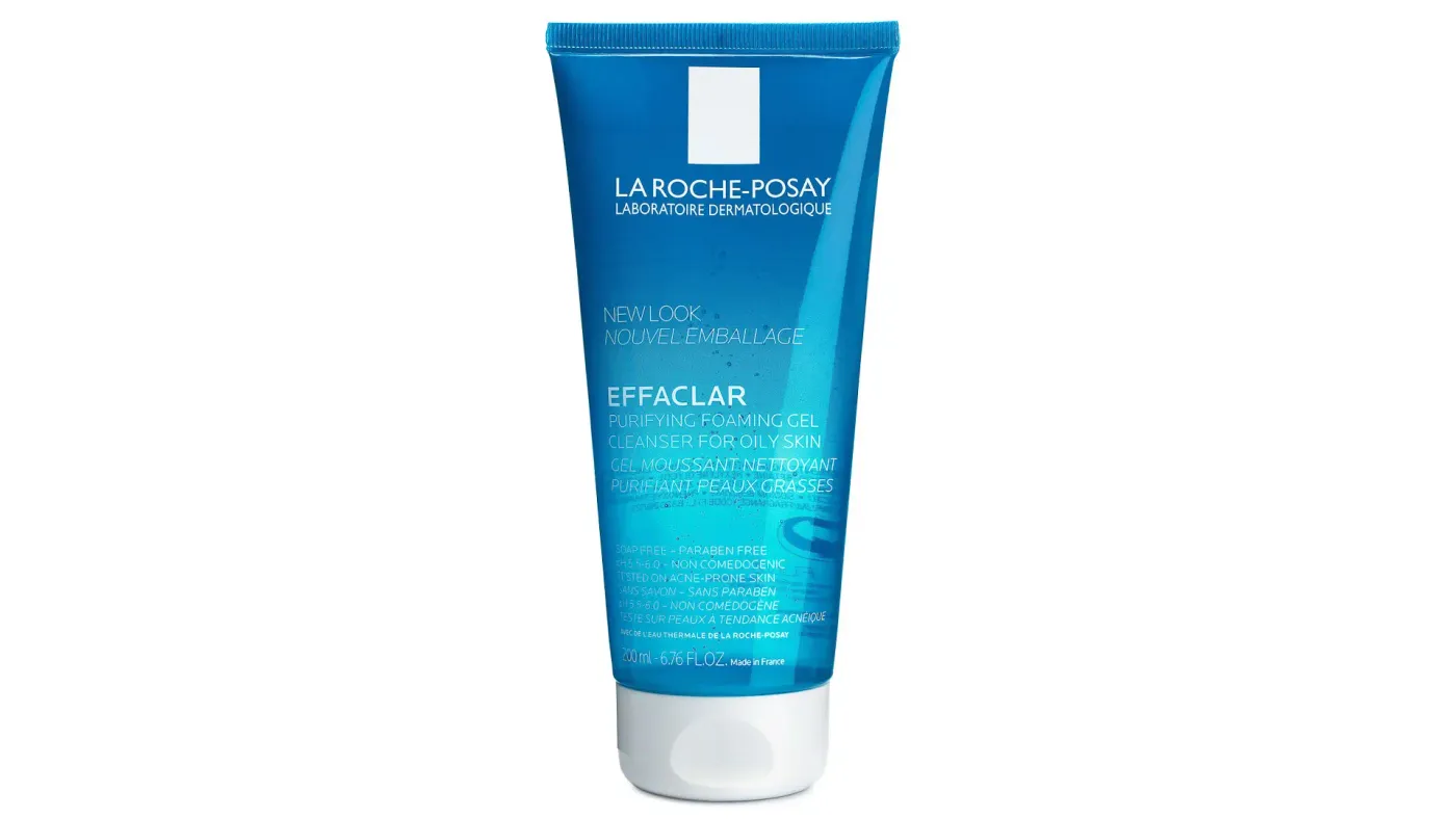La Roche-Posay Effaclar purifying foaming gel tube photographed on a white background.