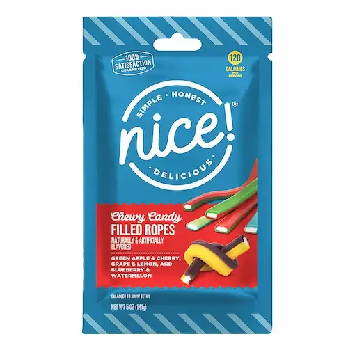 Nice brand chewy ropes candy packaging on white