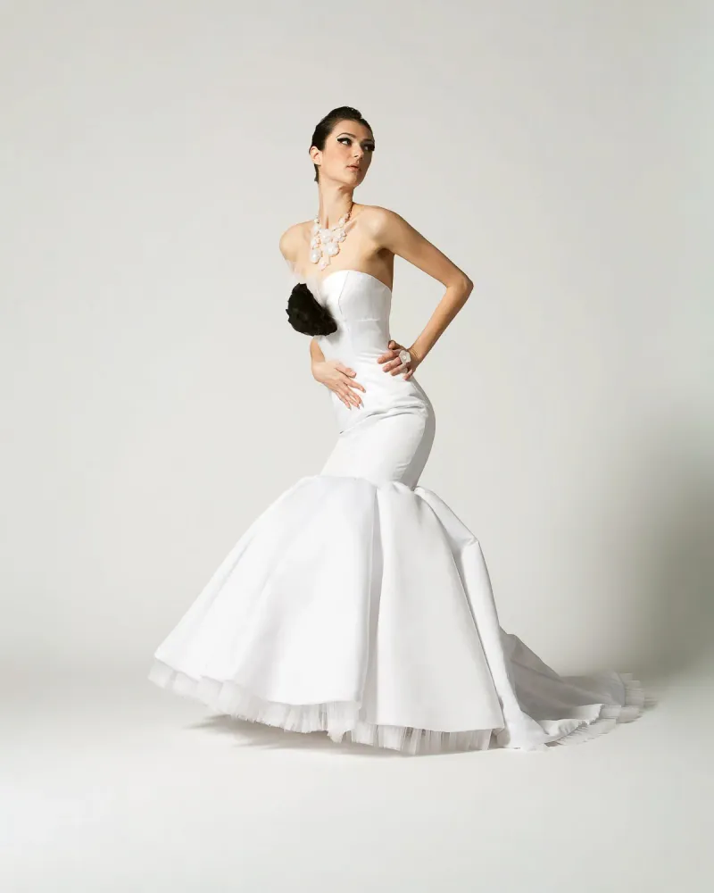 White wedding dress full gown on white background, softgoods photography