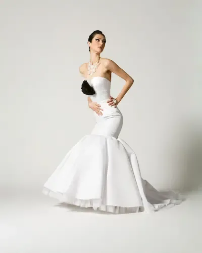 White wedding dress full gown on white background, softgoods photography