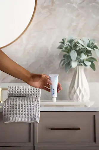 Winlevi skincare bathroom scene lifestyle