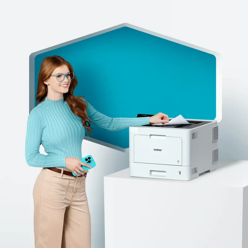 Brother 8360 printer front view commercial product photography on white