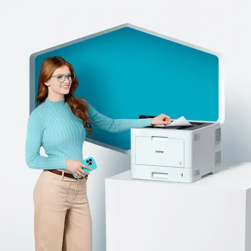 Brother 8360 printer front view commercial product photography on white