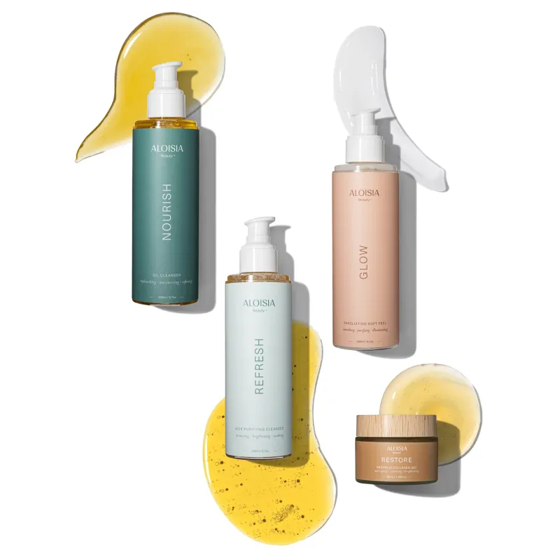 Aloisia beauty product line on white background