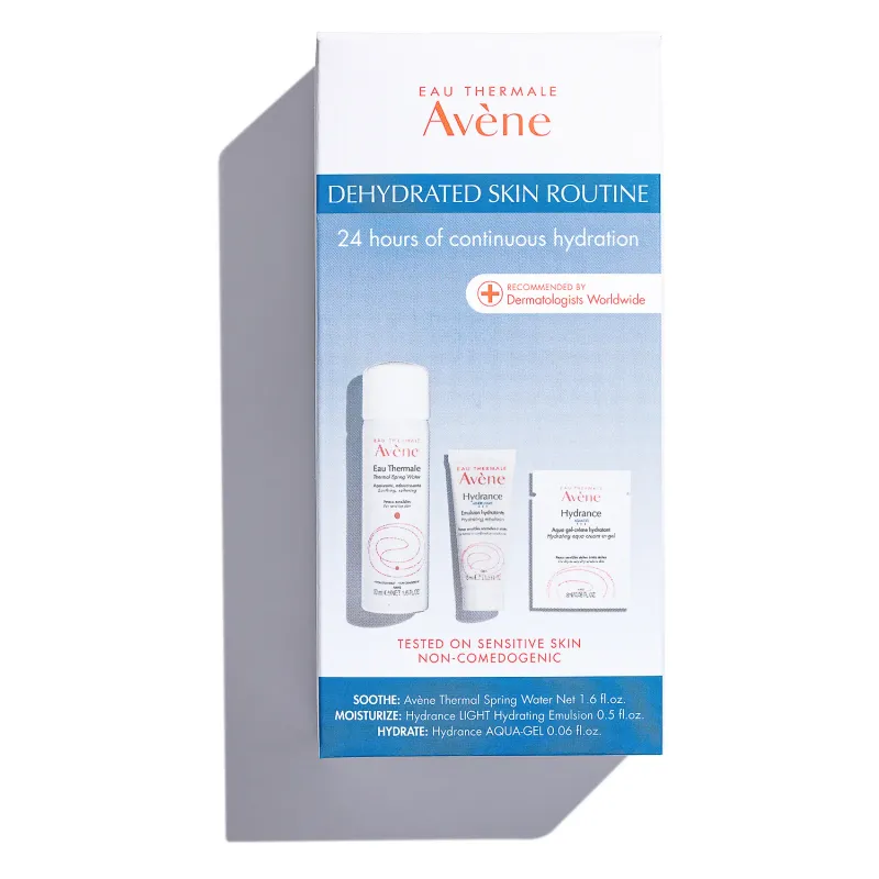 Avène dehydrated skin routine product set, commercial beauty photography