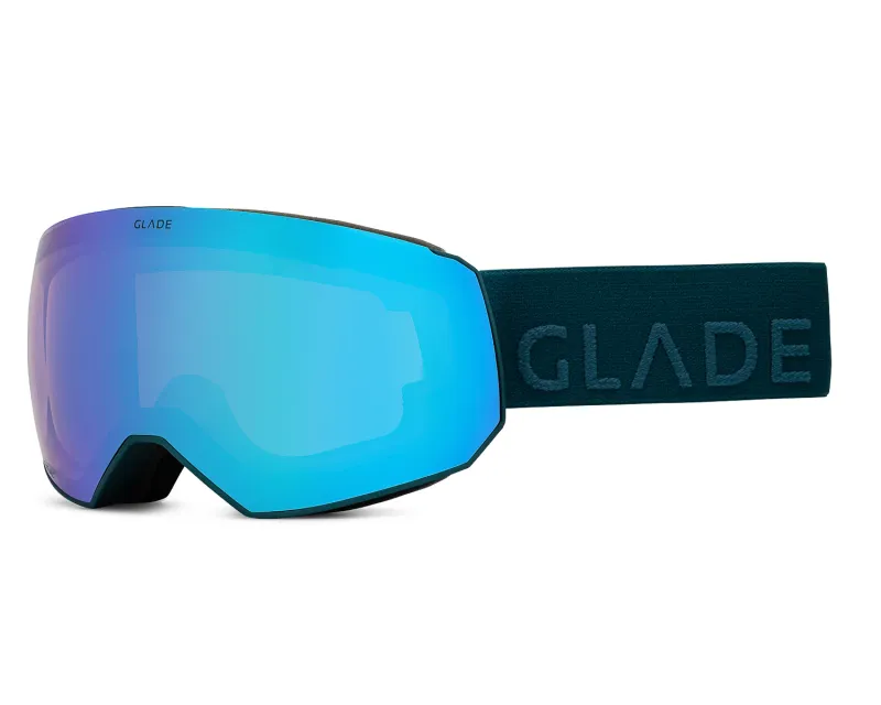 Glade ski goggles blue mirrored lens, product photography on white