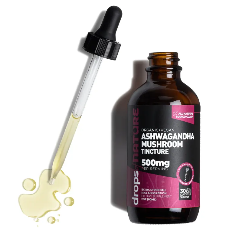 Ashwagandha mushroom supplement on white background