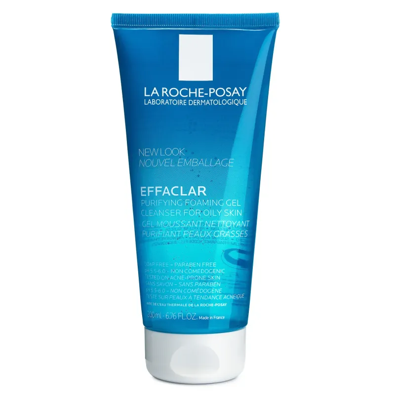 La Roche-Posay gel product shot, commercial beauty photography on white