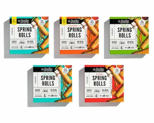Lucky Foods spring rolls packaging group tabletop