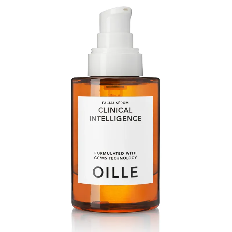 Oille Clinical Intelligence facial serum bottle, commercial beauty photography