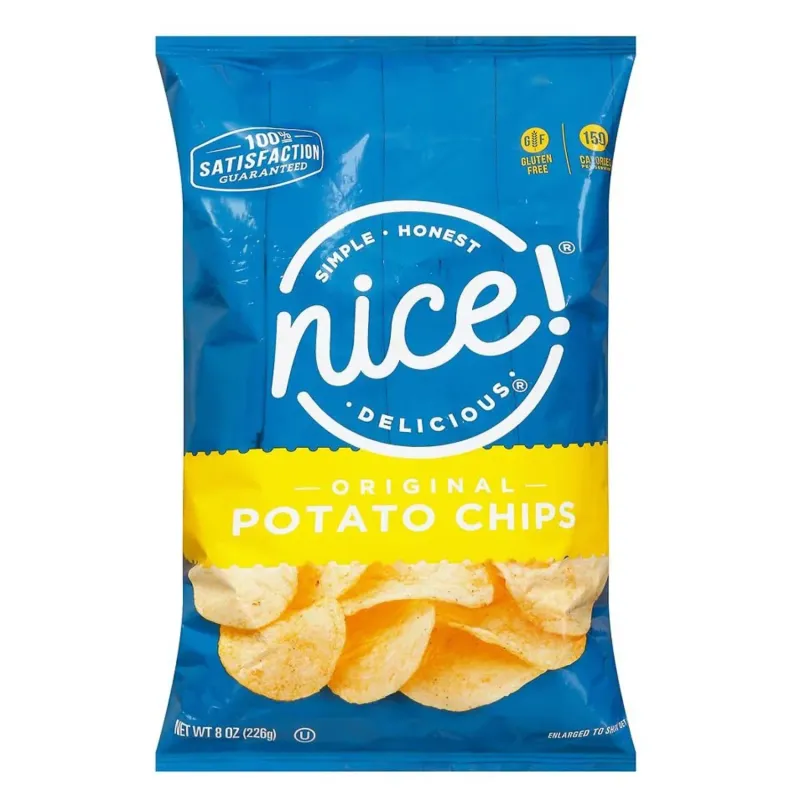 Organic potato chip packaging, commercial food photography