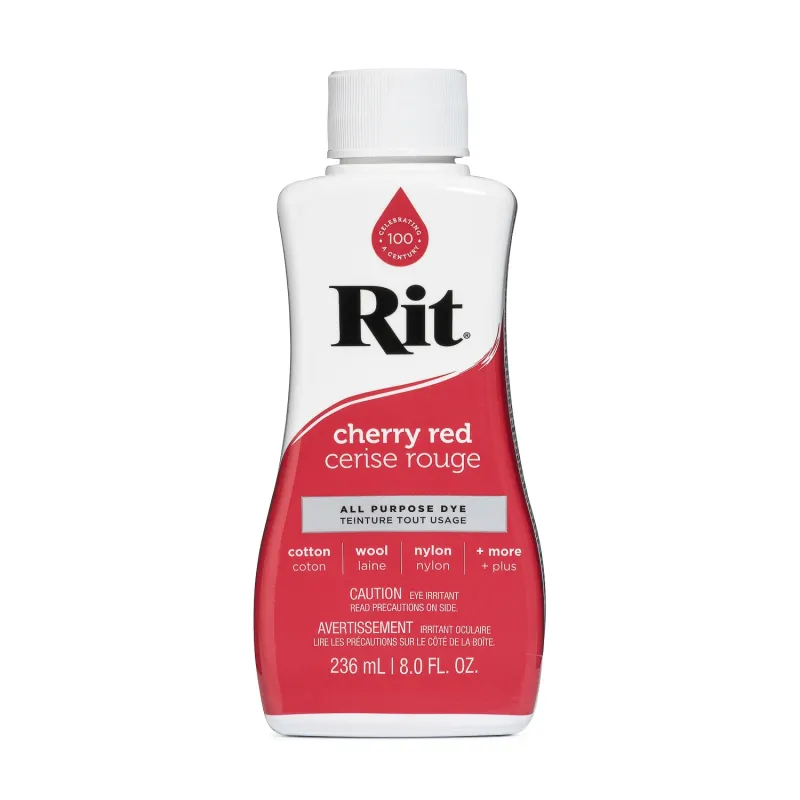 Rit Dye cherry red all-purpose dye bottle on white background