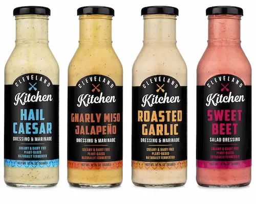 Salad dressing bottles tabletop product shot