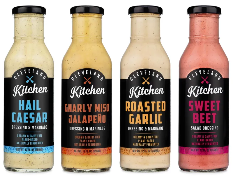 Salad dressing bottles tabletop product shot