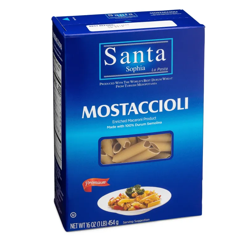 Santa Sophia Mostaccioli pasta box, 16oz, commercial food photography