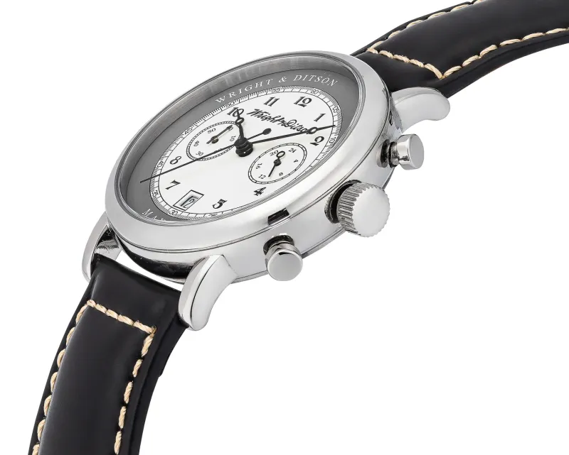 Watch with silver face, side view, ecommerce product photography on white