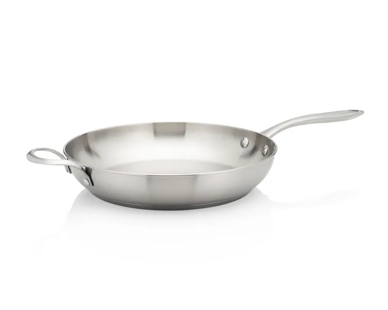 Stainless steel frying pan commercial product photography