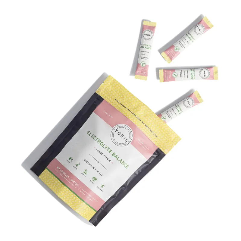 Tonic Electrolyte Balance watermelon limeade hydration drink mix, commercial product photography