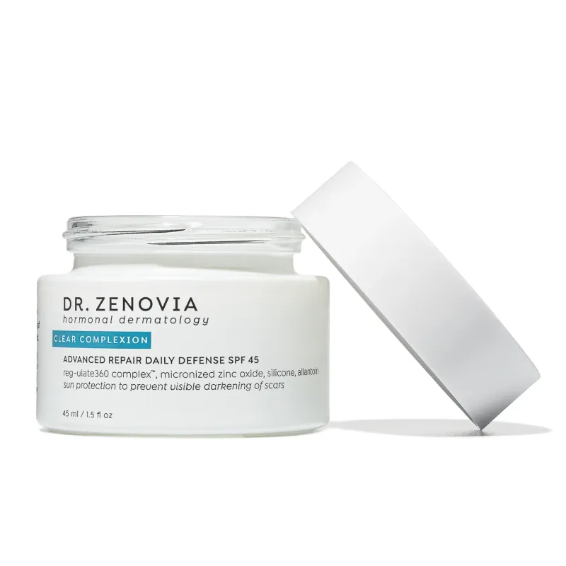 Dr. Zenovia Advanced Repair Daily Defense SPF 45 jar, commercial beauty photography