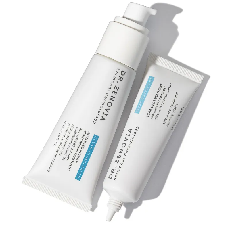 Dr. Zenovia Clear Complexion night repair and scar gel treatment duo, commercial beauty photography